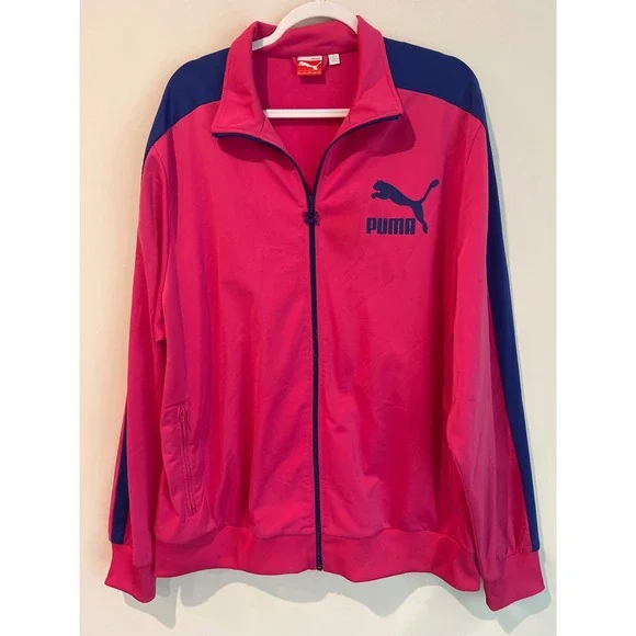 Vintage Puma Sportlifestyle Track Jacket Full Zip Pink Blue Retro Men's XXL - Picture 1 of 10